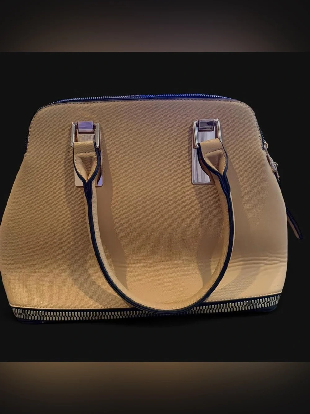 Elegant Cream Dome Satchel with Gold Hardware no long strap